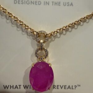 Gold Plated- Pink Lab Created Stone Necklace! Gorgeous!